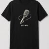 Off Mic Vintage Microphone unisex t-shirt in black with tilted vintage microphone with an orbit line
